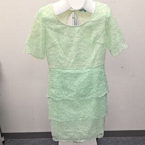 ANTONIO MELANI Mint Green Lace Peplum Tiered Mini Dress